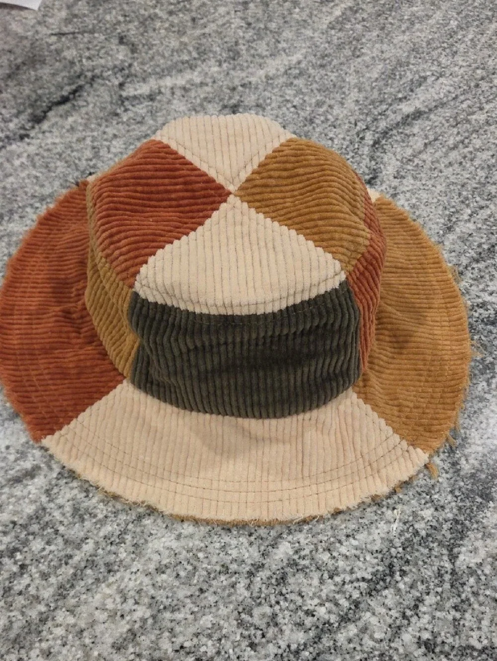 Urban Outfitters BDG Patchwork Corduroy Bucket Hat in Olive, Cream & Rust